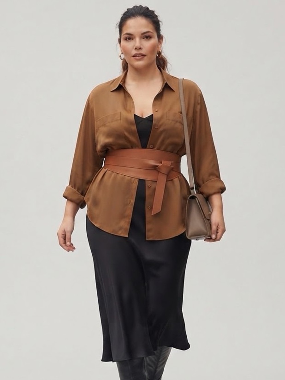 Jones New York Silk 100% Button-Down Blouse – Khaki / Camel (Sz 14W)